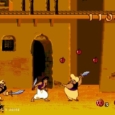 Classic Ali Baba's Treasure game screenshots showing sword-wielding characters in a desert setting.