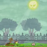 Colorful Halloween-themed mini game with a spooky moon and creepy scenery.