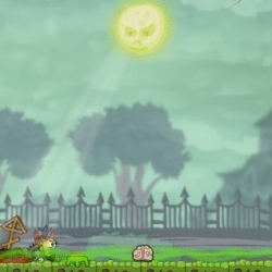 Colorful Halloween-themed mini game with a spooky moon and creepy scenery.