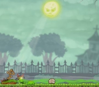 Creepy Halloween Cat in a Spooky Night Scene with Full Moon and Haunted House.