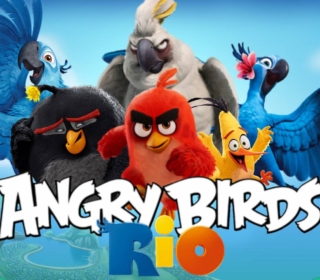 Colorful Angry Birds Rio characters with the famous Christ the Redeemer statue in the background, promoting the popular game.