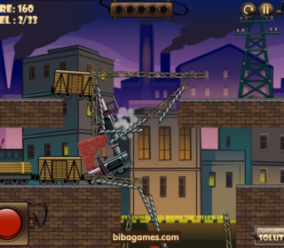 1. Illustration of a train crash in a cityscape during nighttime, with damaged train cars and industrial background.