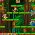 Cute jungle adventure game with characters and obstacles.
