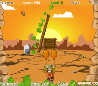1. Cactus shooting game with desert background and sunny sky.