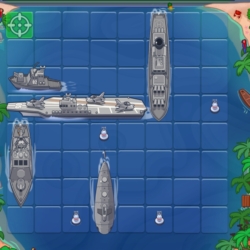 Submarine and naval ships puzzle game with strategic placement on water grid.