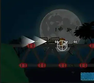Explosive sniper attack game on a bridge at night with moonlight, targeting enemies with sniper rifle.