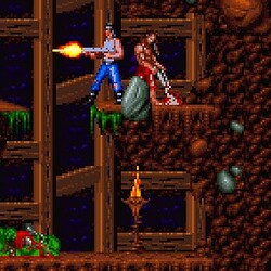 Goblins and warriors battle in a pixelated underground dungeon scene.