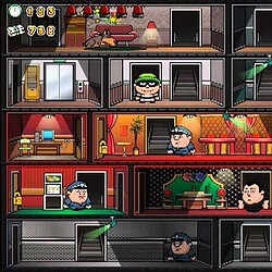 תמונת משחק המציגה קומות מפורטות עם דמויות מתחבאות או מחפשות.