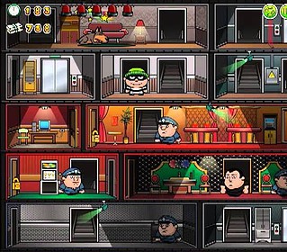 Game image showing detailed floor levels with characters hiding or seeking.