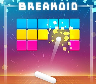 1. Colorful Breakout game with bouncing ball and bouncing bricks.