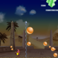 1. Retro arcade game with a cartoon character dodging bouncing balls against an ancient Egyptian backdrop.