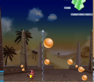 1. Retro arcade game with a cartoon character dodging bouncing balls against an ancient Egyptian backdrop.