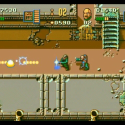 Dual arcade shooter gameplay with pixel art graphics and retro style.