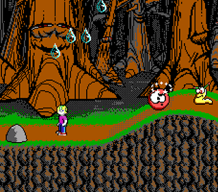 Lemmings game pixel art with character navigating haunted forest landscape.