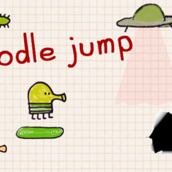 Colorful doodle jump game with quirky characters and creative design.