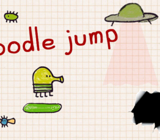 Colorful doodle jump game with quirky characters and creative design.