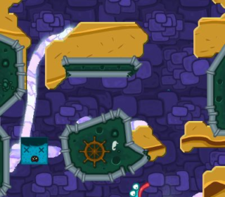 Colorful water pipe puzzle with cartoon monsters and water streams in a vibrant game setting.