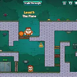 Ball bouncing on piano in mini arcade game.