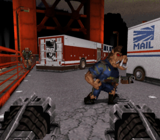 Vandalized city scene from Urban Justice game, pixelated with guns and chaos.