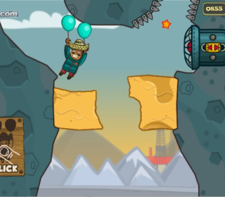 Animated game featuring a character swinging on balloons to destroy obstacles. Fun, challenging gameplay with vibrant graphics.