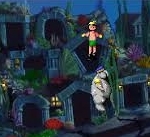 Eerie graveyard scene from Haunted Graveyard game with spooky tombstones and ghosts.