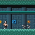 2D pixel art robot platformer game with obstacle course gameplay.
