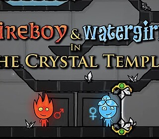 Small fireboy and watergirl characters in a temple game scene.