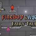 Tiny characters Fireboy and Watergirl in a fairy tale underground level, playing puzzles.