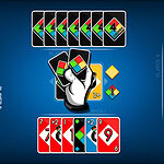 Colorful four-of-a-kind in card game on digital screen, with player hands and game layout visible.