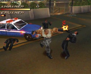 Engaging scene from Grand Theft Auto, showcasing police chase and street fight action.