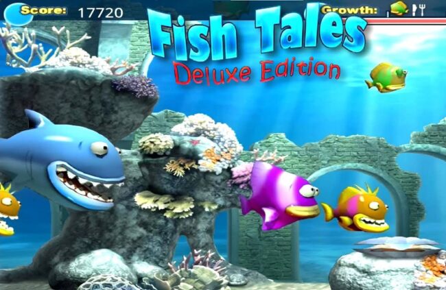 Underwater fish game with colorful characters and coral scenery.