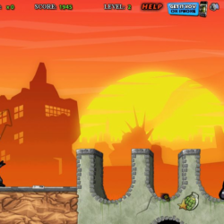 Alt text: Action-packed ninja battle scene with enemy ninja and explosions at sunset.