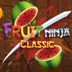 Fresh fruit slicing action in Fruit Ninja Classic game with colorful fruits and a sharp sword.