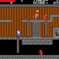 Platformer video game scene with characters navigating ladders and stairs.
