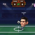 Fantasy soccer penalty shootout game with animated players and soccer ball.