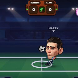 Animated soccer game featuring players Harry and Number1.