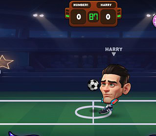 Animated soccer game featuring players Harry and Number1.
