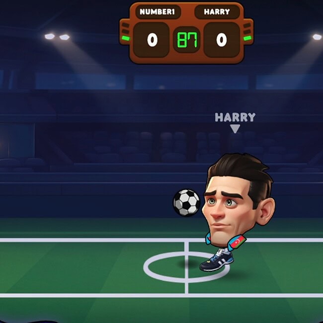 Fantasy soccer penalty shootout game with animated players and soccer ball.