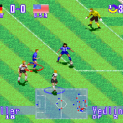 1. Pixelated soccer game showing USA vs Germany with score 0-0.