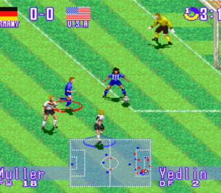 1. Pixelated soccer game showing USA vs Germany with score 0-0.
