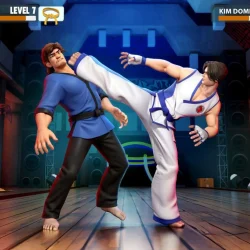 1. Martial arts fighting game featuring characters in a dojo setting with dynamic combat poses.