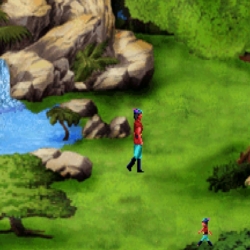 Illusion of the Forest game scene with lush greenery and flowing water.