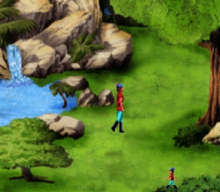 Illusion of the Forest game scene with lush greenery and flowing water.