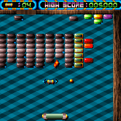 Colorful Brick Breaker Arcade Game with Power-Ups and High Scores.