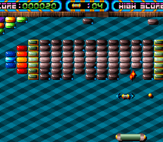 Colorful Brick Breaker Arcade Game with Power-Ups and High Scores.