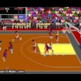 Vintage basketball video game gameplay showing an intense match between Los Angeles and Detroit teams.