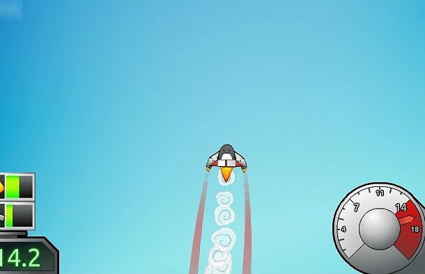 משחק תעופה רקטי עם תכונות שליטה במהירות ודחף.