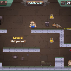 Money-themed platformer game scene with character, dog, and coins.