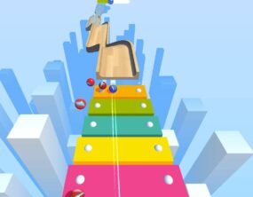 משחק מבוך כדורים תלת-ממדי צבעוני על נתיב קשת בענן חי.