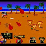 Retro beach blast game with pixel art graphics and action gameplay.